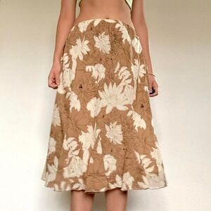 Y2K Brown Floral Ruffle Hem Midi Skirt